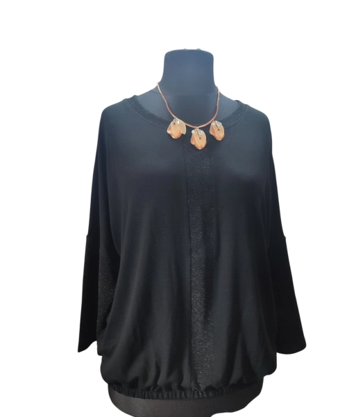 Wieczorowa Bluzka bombka z błyszczącym wstawkami - czarna